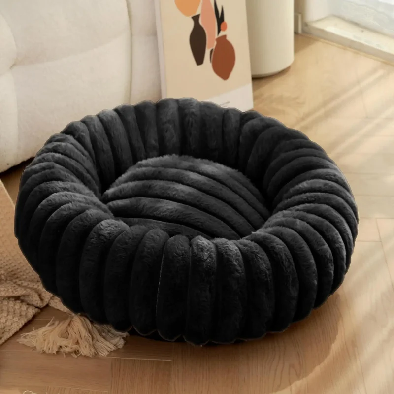 Rundes Donut Hundebett aus Plüsch mit rutschfestem Boden