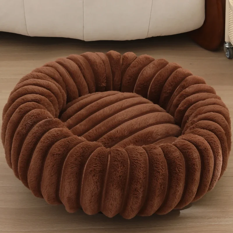 Rundes Donut Hundebett aus Plüsch mit rutschfestem Boden