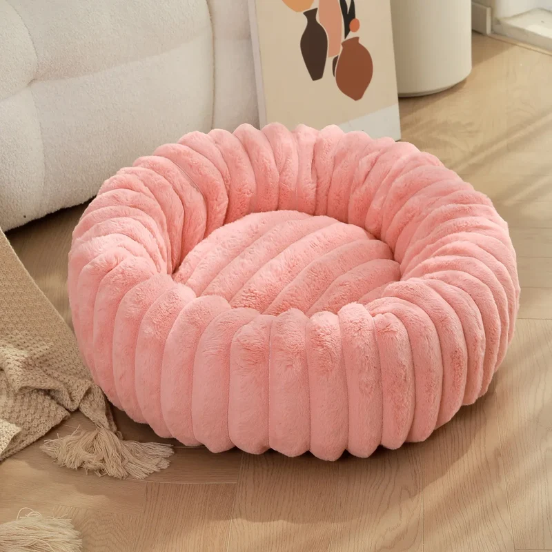Rundes Donut Hundebett aus Plüsch mit rutschfestem Boden