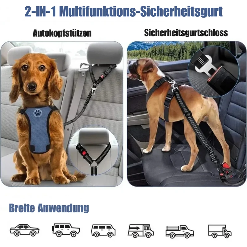 Reflektierendes 2-in-1 Hundegeschirr für Auto & Spaziergang