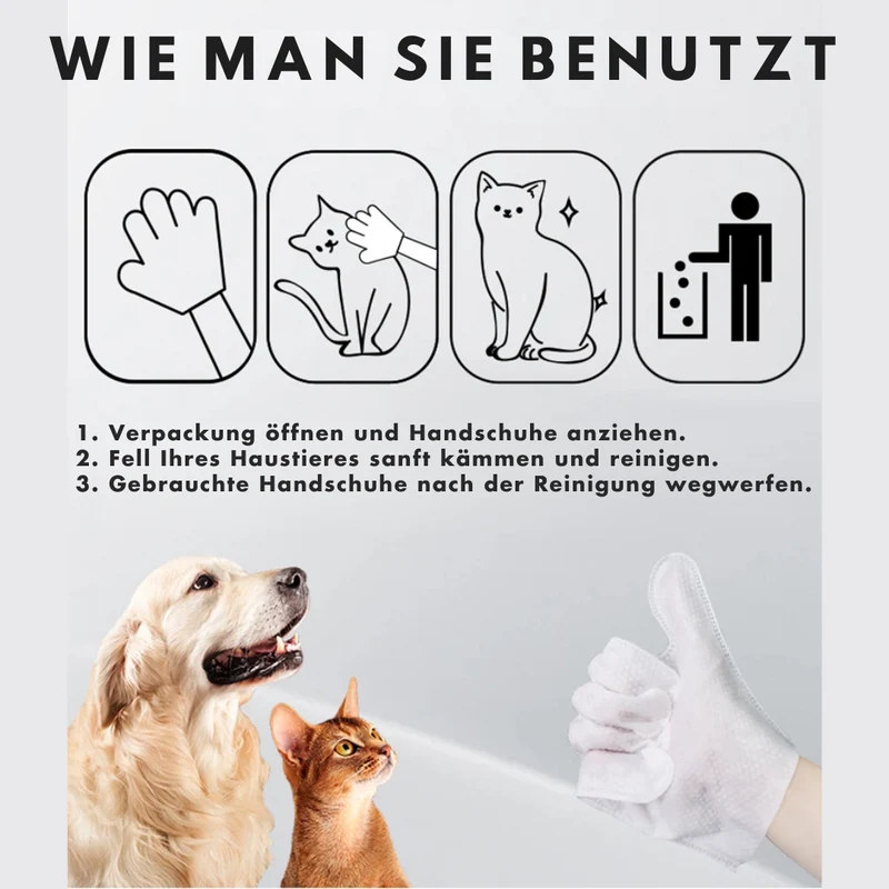 Wasserfreie Reinigungshandschuhe für Haustiere