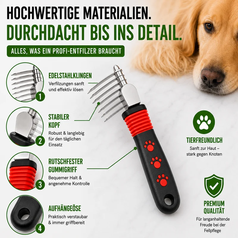 Profi-Entfilzer mit Edelstahlklingen für Hunde & Katzen