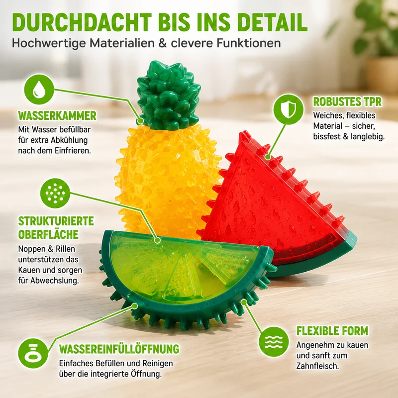 Gefrierbares Hundespielzeug im Frucht-Design