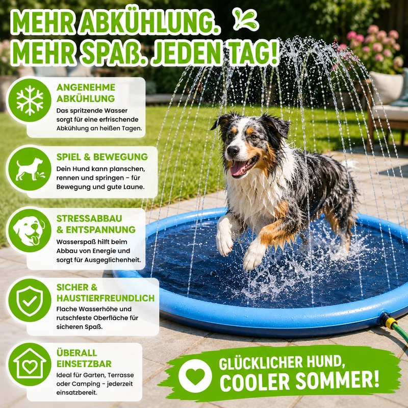 Faltbarer Hundepool mit Wassersprühfunktion