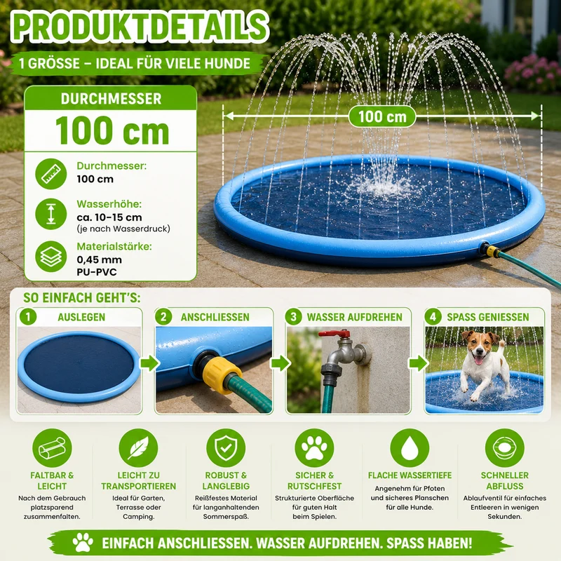 Faltbarer Hundepool mit Wassersprühfunktion