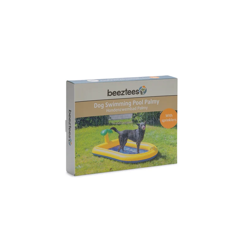 Beeztees Hundepool Palmy mit Sprinkler – Hundeplanschbecken 163x100x47 cm, gelb