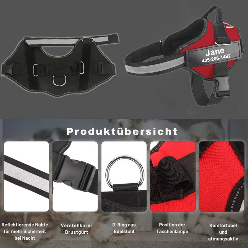 Personalisierbares Hundegeschirr mit Griff & Reflexstreifen