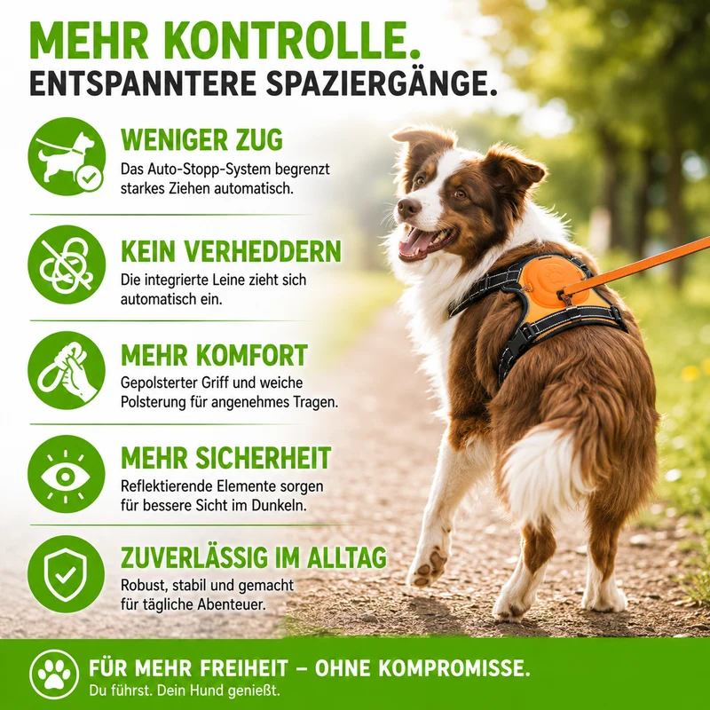 Anti-Zug Hundegeschirr mit Leine & Auto-Stopp-System