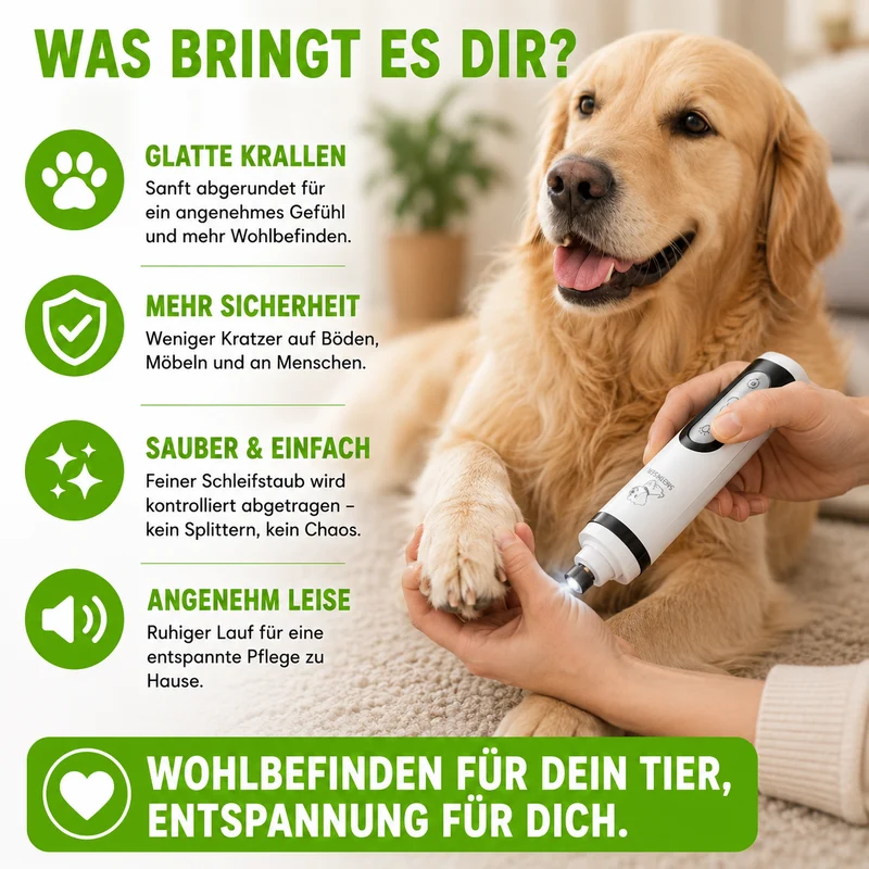 Leiser LED-Krallenschleifer für Hunde & Katzen mit LCD-Display & USB-Aufladung