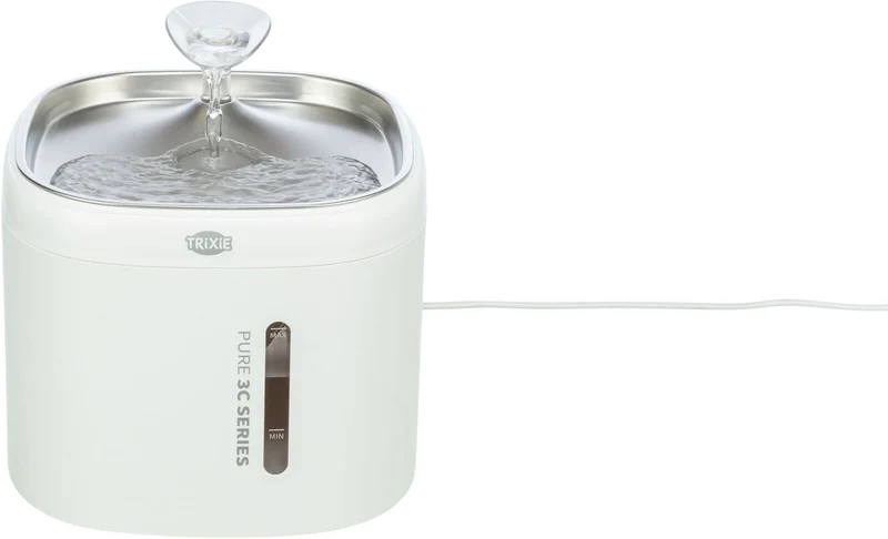 TRIXIE Aqua Pure Trinkbrunnen für Hunde & Katzen – Edelstahlschale, 2 L, Wasserstandsanzeige