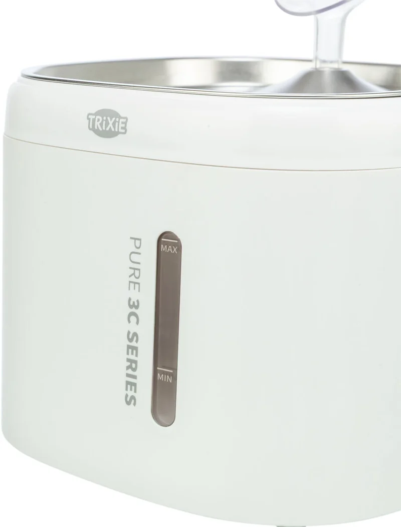 TRIXIE Aqua Pure Trinkbrunnen für Hunde & Katzen – Edelstahlschale, 2 L, Wasserstandsanzeige