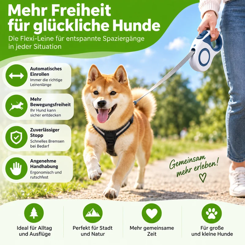Premium Rollleine für Hunde mit Einzugsautomatik