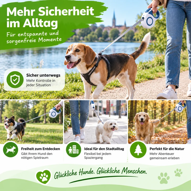 Premium Rollleine für Hunde mit Einzugsautomatik