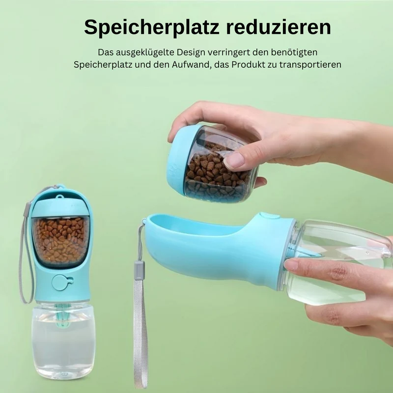 2-in-1 Trinkflasche mit Futterfach für unterwegs