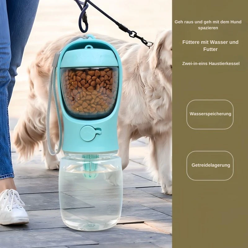 2-in-1 Trinkflasche mit Futterfach für unterwegs