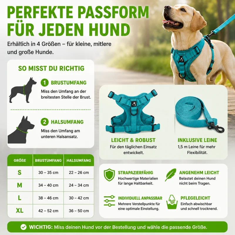 Zugfrei Hundegeschirr & Leinen-Set
