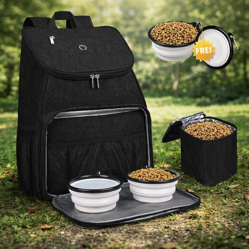 Hunde-Reiserucksack mit Futterbox & Zubehörfach