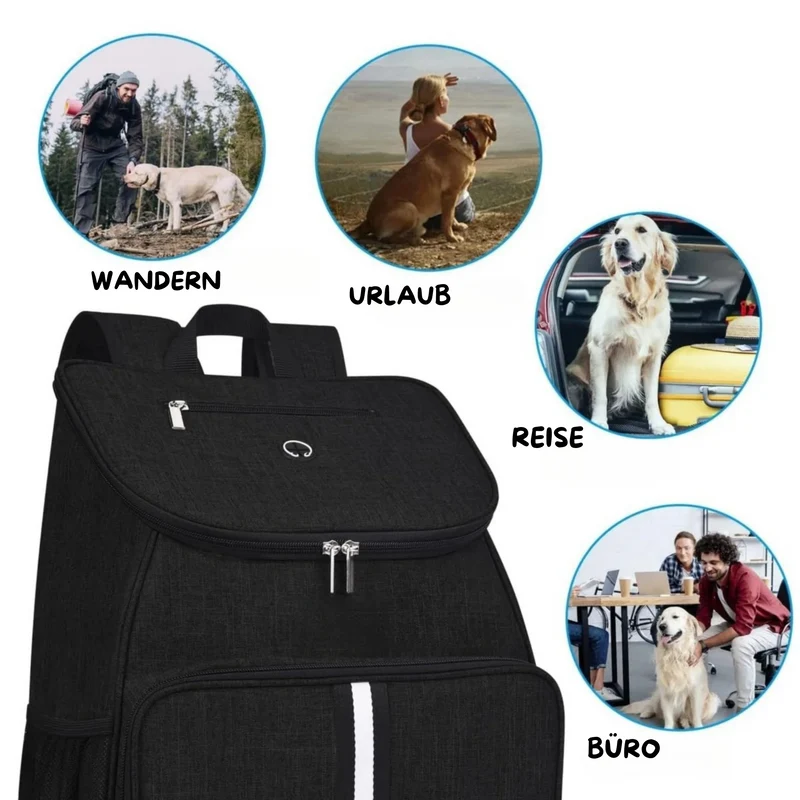Hunde-Reiserucksack mit Futterbox & Zubehörfach