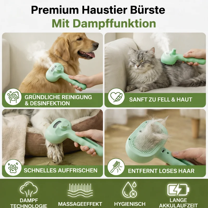 Premium Haustierbürste mit Dampffunktion