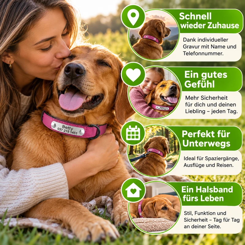 Personalisiertes Hundehalsband aus Leder mit Namensgravur