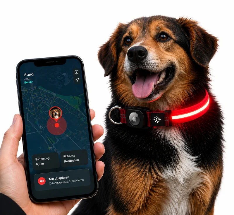 Wasserdichtes LED AirTag Hundehalsband mit USB-C
