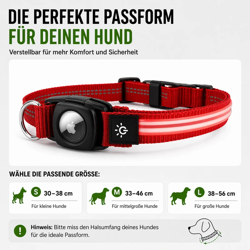 Wasserdichtes LED AirTag Hundehalsband mit USB-C