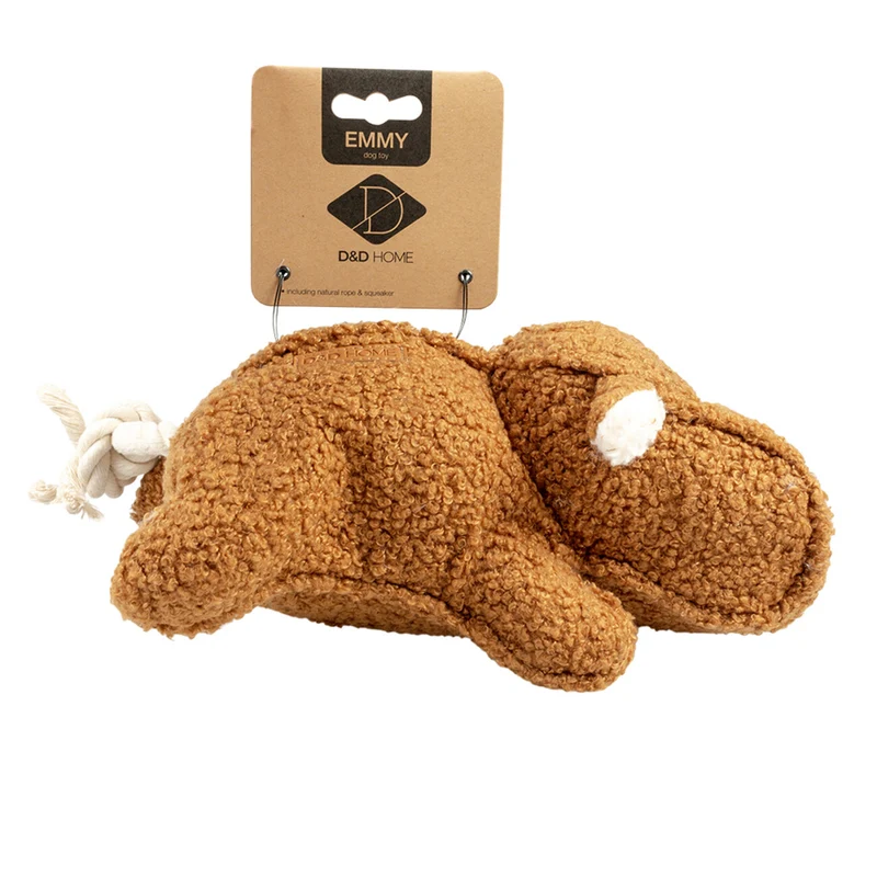 D&D HOME Hundespielzeug Emmy aus Teddystoff mit Quietscher & Knotenseil