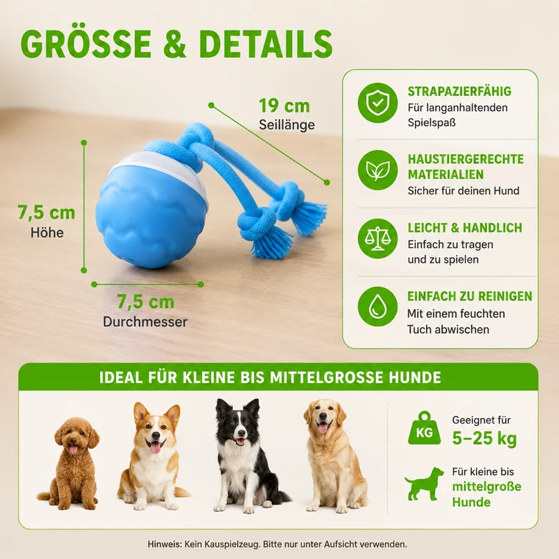 Interaktives Hunde-Spielzeug mit Bewegungssensor – USB-aufladbarer AutoKnoten mit Licht & Sound
