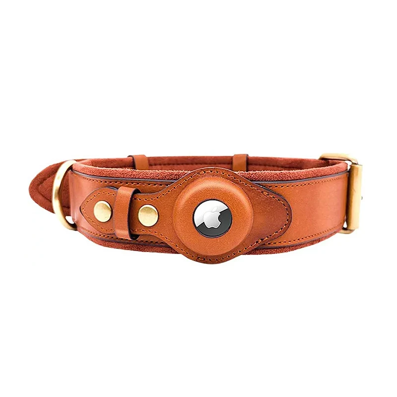 Echtes Lederhalsband mit Airtag-Halter für Hunde