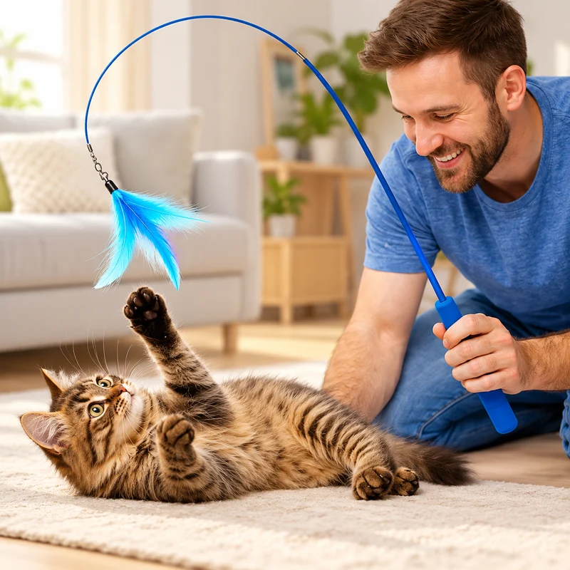 Katzen-Federspielzeug mit Zauberstab