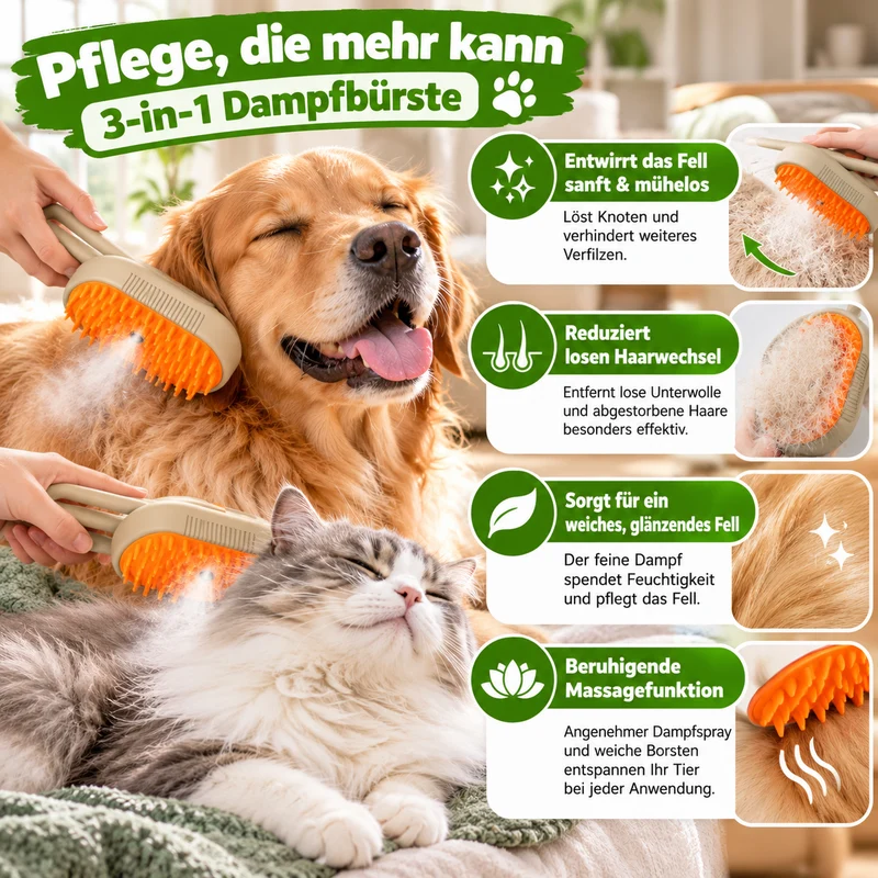 3-in-1 Elektrische Dampfbürste für Hunde & Katzen