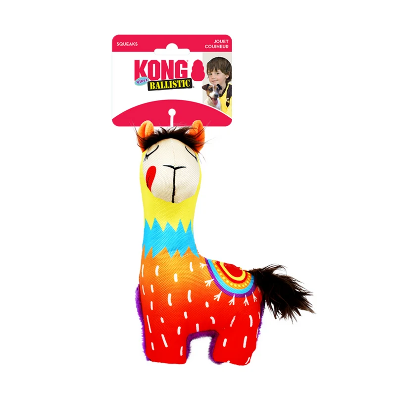 KONG Ballistic Vibez Llamas – Robustes Hundespielzeug Lama mit Knister & Quietscher | 24 cm