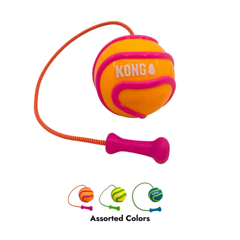 KONG Bunji High-Viz Ball – Leuchtender Hundeball mit Bungee-Seil & schwimmfähig