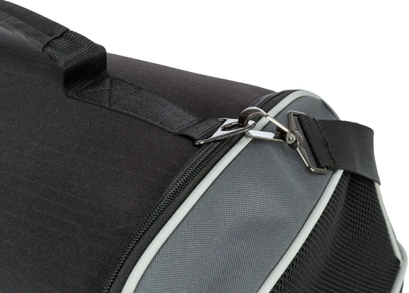 Schwarz/graue Hundetasche Boarding fürs Flugzeug, flach mit großer Grundfläche