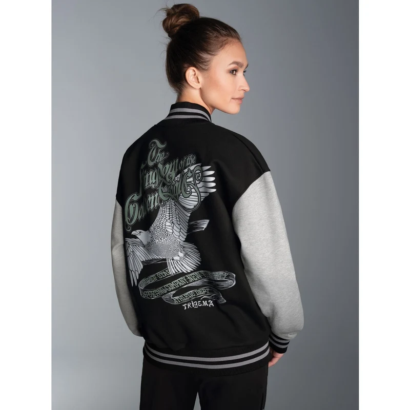Collegejacke mit großem Adler-Rückenprint Schwarz
