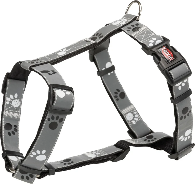 reflektierendes Silver Reflect H-Geschirr mit Pfotenprint für Hunde