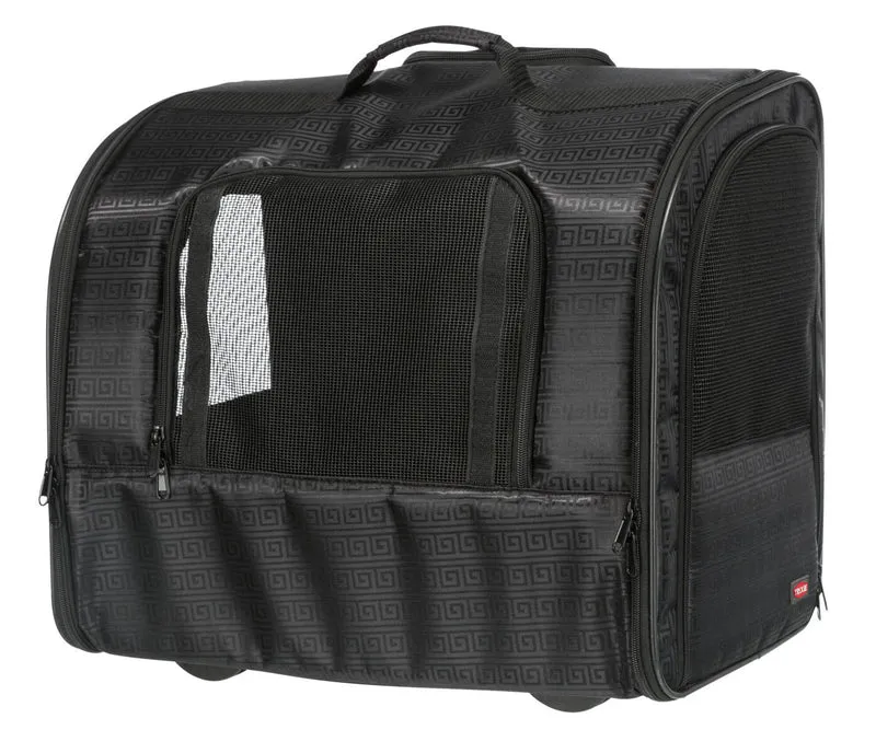 Schwarzer Katzen- und Hundetrolley Elegance mit Jacquardmuster und versenkbarem Teleskopgriff