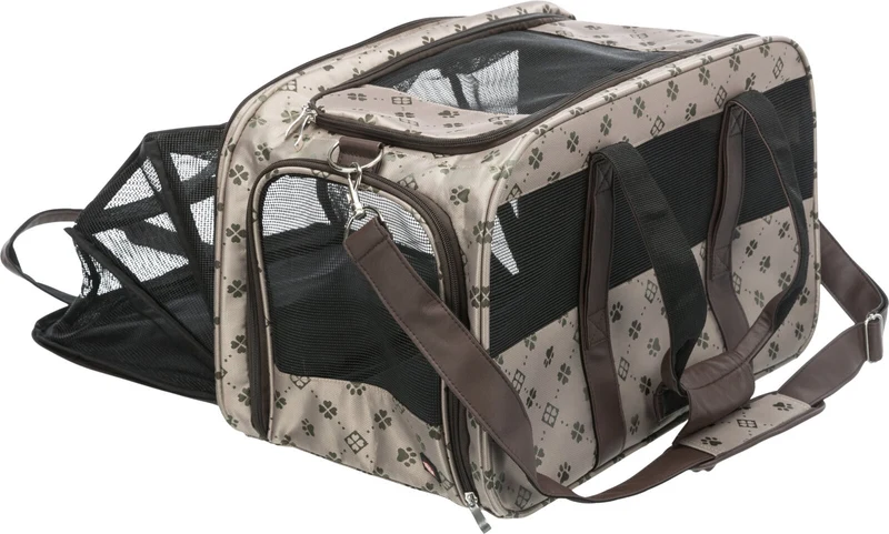 Beige/braune Hundetransporttasche Maxima mit ausklappbarer Liegefläche und Jacquardmuster