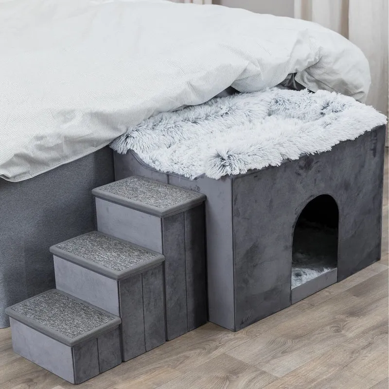 Hunde Beistellbett Harvey mit Treppe und Höhle
