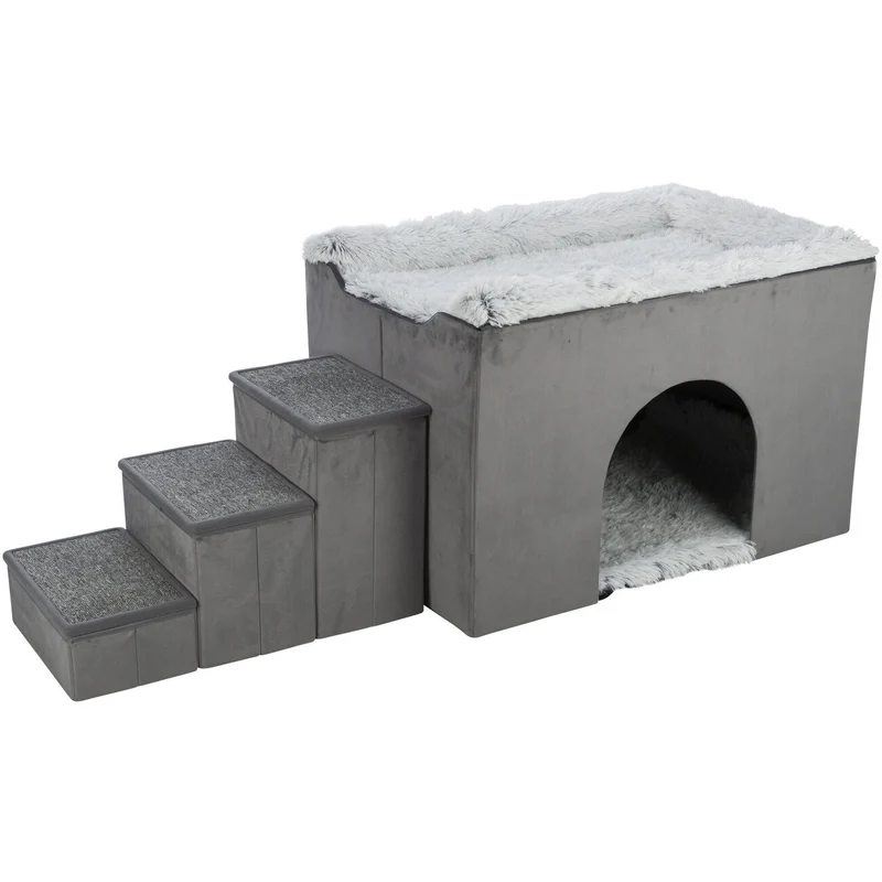 Hunde Beistellbett Harvey mit Treppe und Höhle