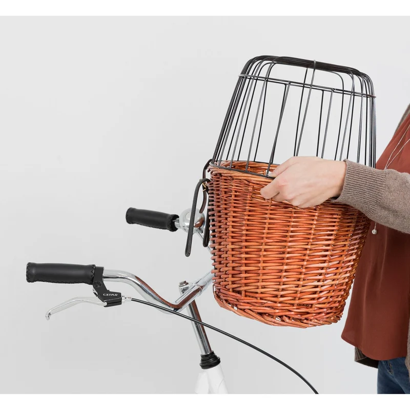 Front Hundefahrradkorb aus Weide mit Gitter