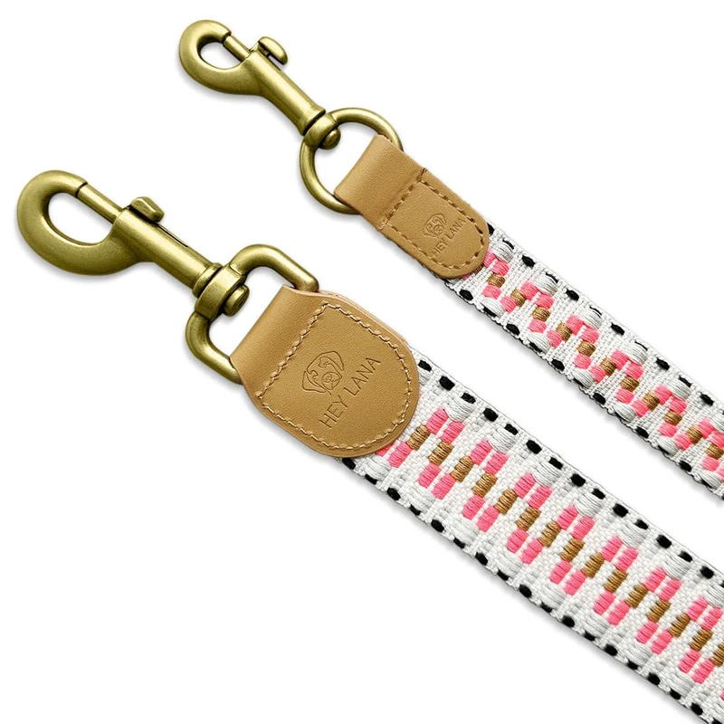 Sparset: Halsband & Leine in Pink/Beige