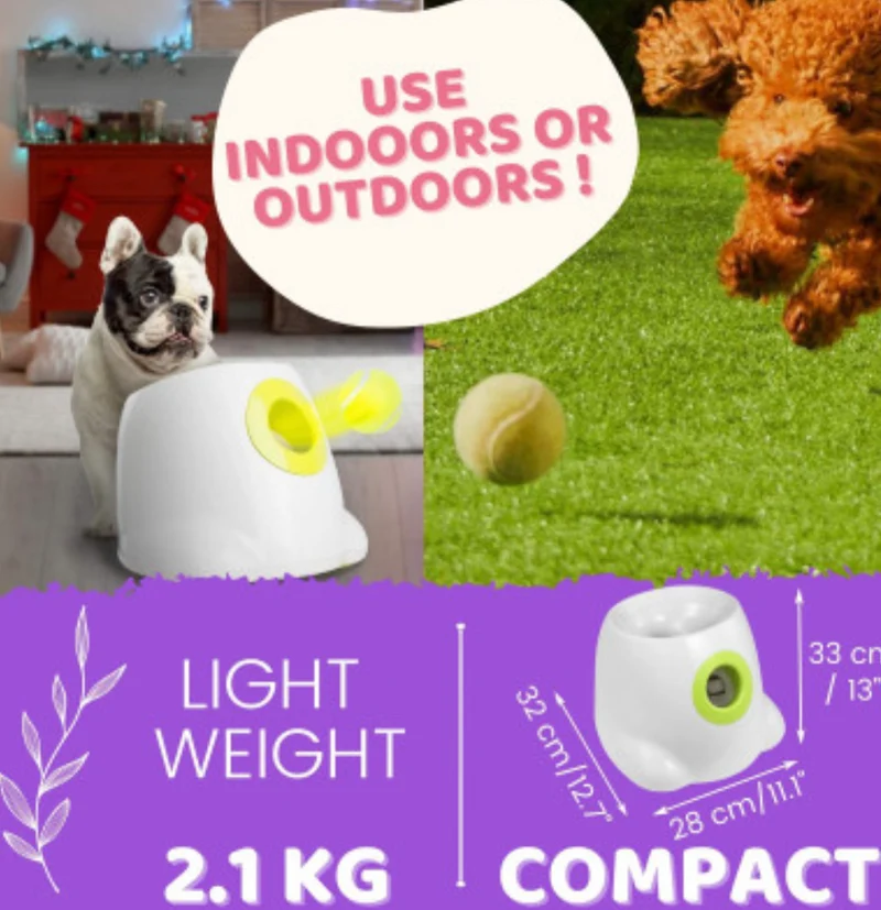 Automatic Ball Launcher Throwing Machine Dog Toys Interactive Tennis Pet 6Balls