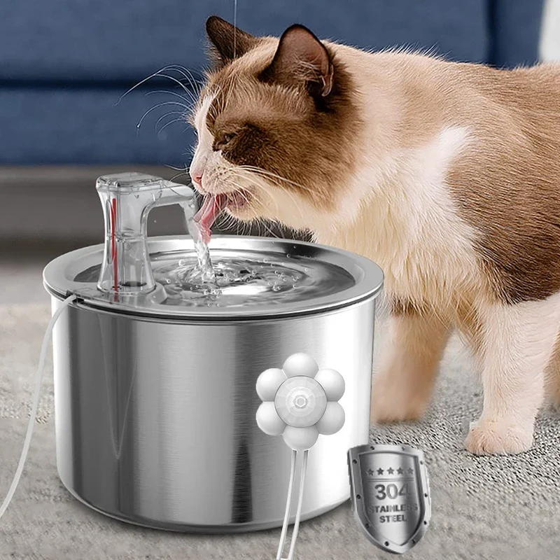 Cat Water Dispenser Automatic Cats Dog Water Fountain Running With 4-layer Filter Sensor Stainles Steel Pet Cat Drinker Fountain
