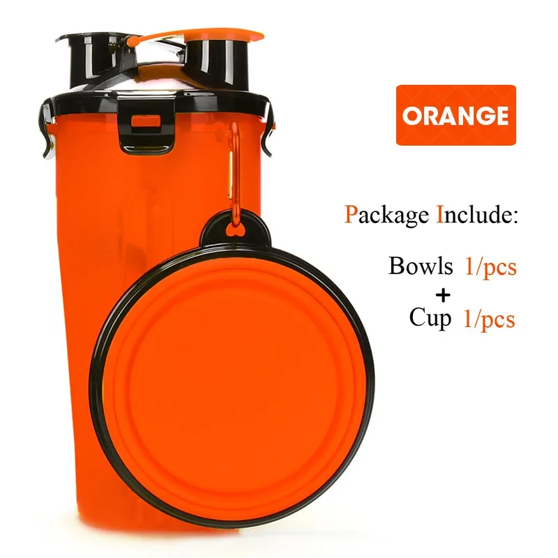 Pet Dog 2 in 1 Bottle Pet Feeder Dog Water Bottle Collapsible Folding Bowl Travel Outdoor Food Water Storage For Cat Dog Bowl