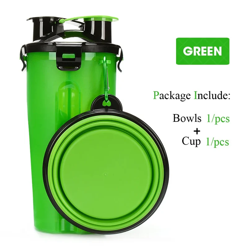 Pet Dog 2 in 1 Bottle Pet Feeder Dog Water Bottle Collapsible Folding Bowl Travel Outdoor Food Water Storage For Cat Dog Bowl