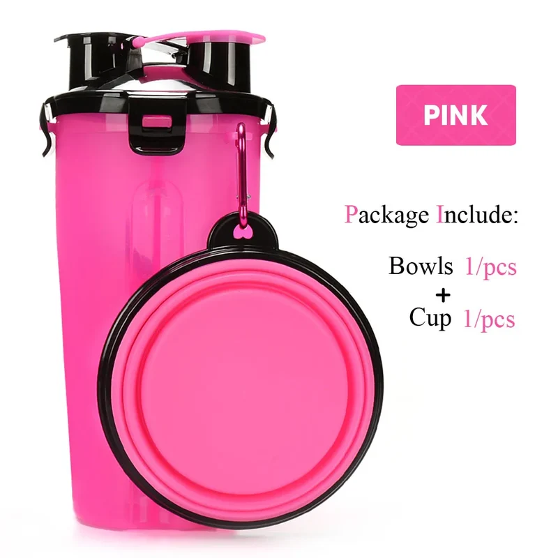 Pet Dog 2 in 1 Bottle Pet Feeder Dog Water Bottle Collapsible Folding Bowl Travel Outdoor Food Water Storage For Cat Dog Bowl