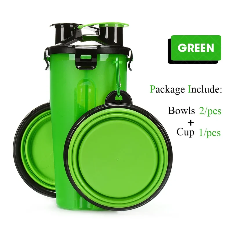 Pet Dog 2 in 1 Bottle Pet Feeder Dog Water Bottle Collapsible Folding Bowl Travel Outdoor Food Water Storage For Cat Dog Bowl