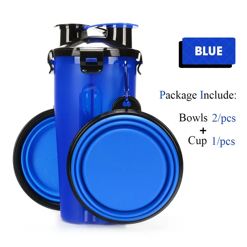 Pet Dog 2 in 1 Bottle Pet Feeder Dog Water Bottle Collapsible Folding Bowl Travel Outdoor Food Water Storage For Cat Dog Bowl
