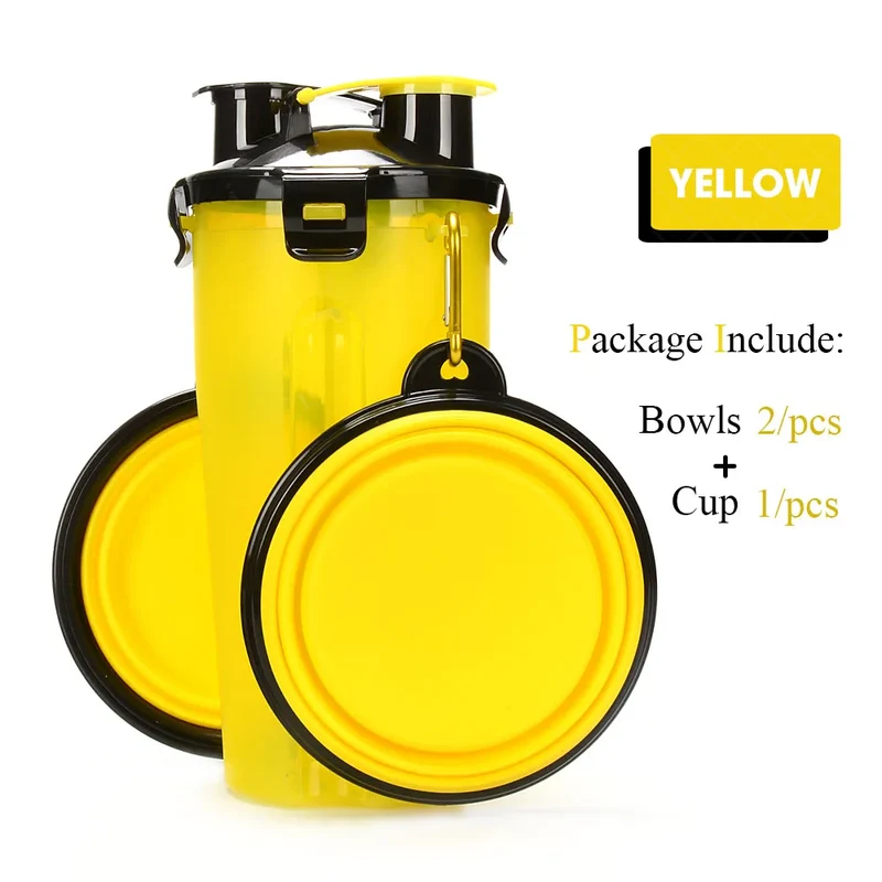 Pet Dog 2 in 1 Bottle Pet Feeder Dog Water Bottle Collapsible Folding Bowl Travel Outdoor Food Water Storage For Cat Dog Bowl